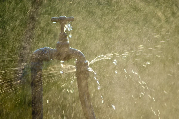 Rostiga kranen sprutar vatten — Stockfoto