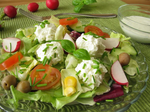 Salad with goat cream cheese balls — Stock Photo, Image