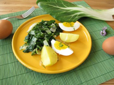 Eggs with chard vegetables and potatoes clipart