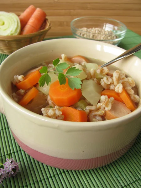 Vegetable stew with spelt and sausage — Stock Photo, Image