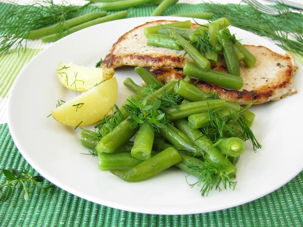 Stek z zieloną fasolką — Zdjęcie stockowe