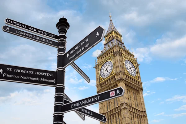 Big Ben and street signs — Stock Photo, Image
