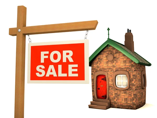 Casa 3D y signo para la venta — Foto de Stock