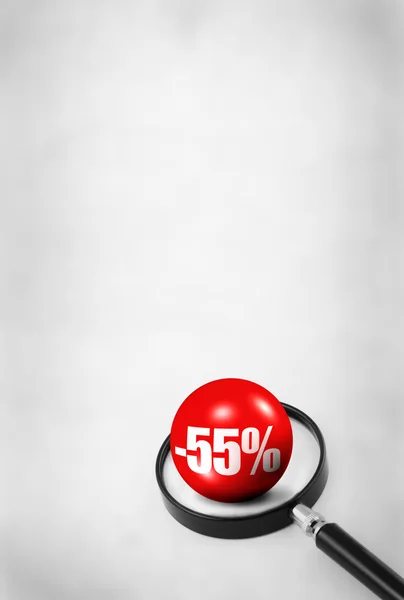 Sale concept with 3D ball and magnifying glass — Stock Photo, Image