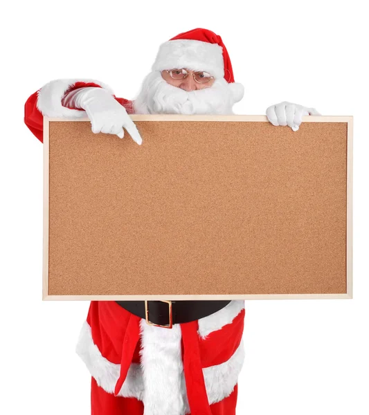 Santa claus and empty bulletin board — Stock Photo, Image