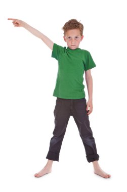 Boy shows something above him clipart