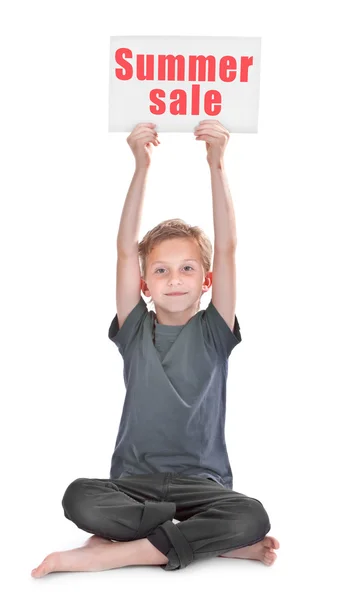 Boy with summer sale inscription — Stock Photo, Image