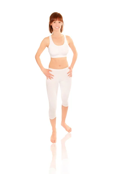 하얀 운동복에 운동 젊은 여자 — 스톡 사진