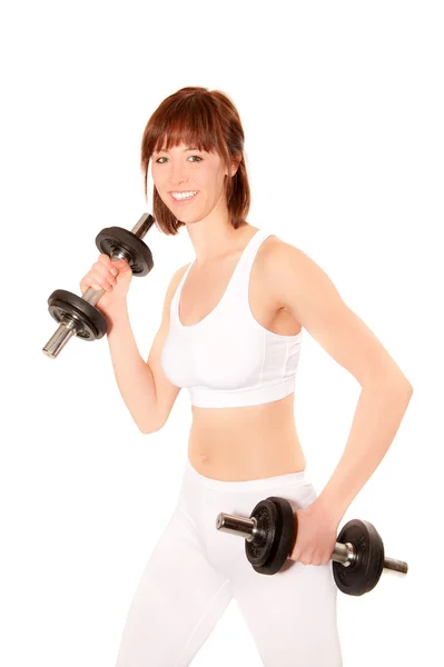 Young athletic woman with dumbbells — Stock Photo, Image