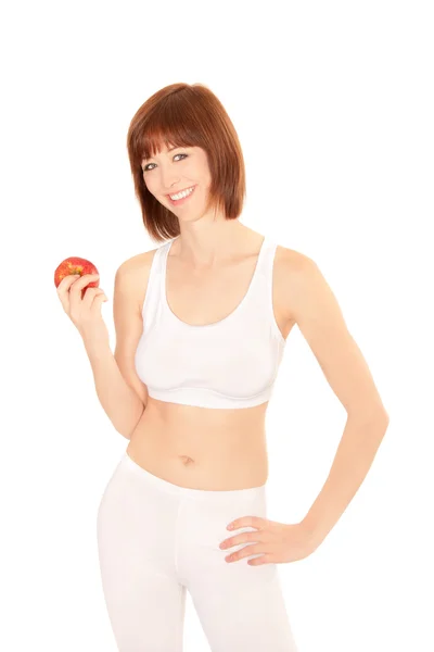 Retrato de uma jovem mulher saudável com maçã — Fotografia de Stock