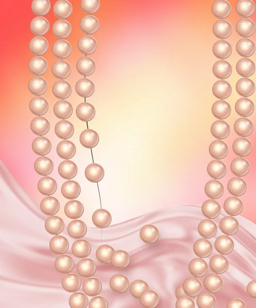 Pearl necklace with pink silk — Stock Photo, Image