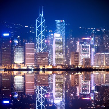 Hong Kong skyline at night clipart