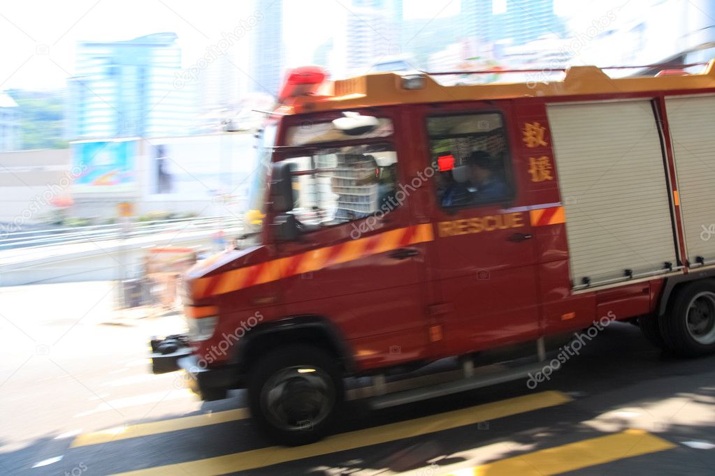 Fire truck rushing ,panning image