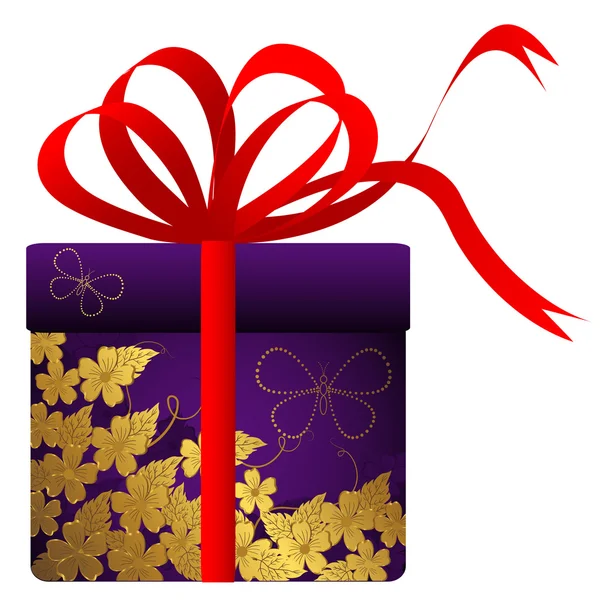 Cadeau avec des fleurs d'or . — Image vectorielle