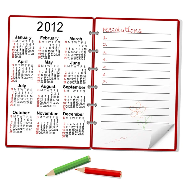 Anteckningsbok med kalender. — Stock vektor