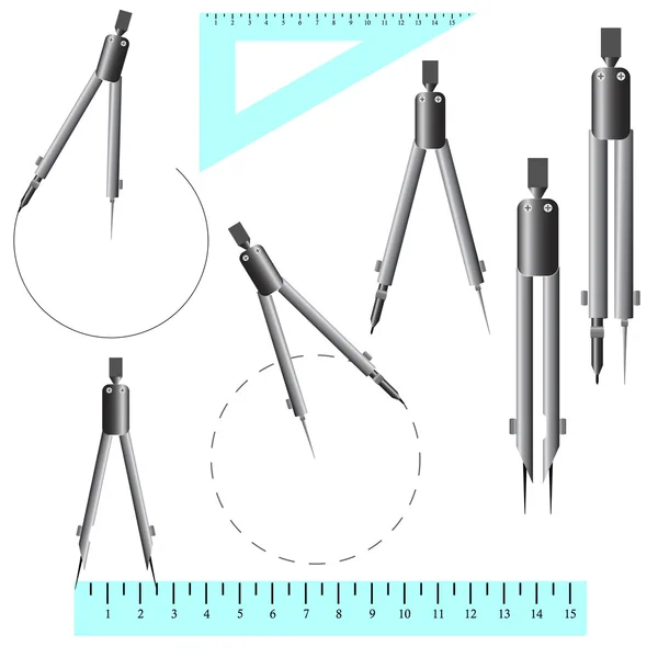 Set of drawing compasses, callipers. — Stock Vector
