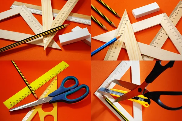 Pencil, rulers, scissors — Stock Photo, Image