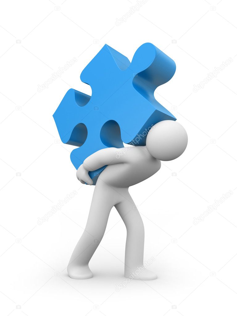 Person carry puzzle. Business concept