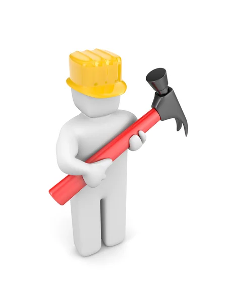 O construtor segura um martelo — Fotografia de Stock