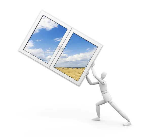 Man en windows naar de natuur — Stockfoto