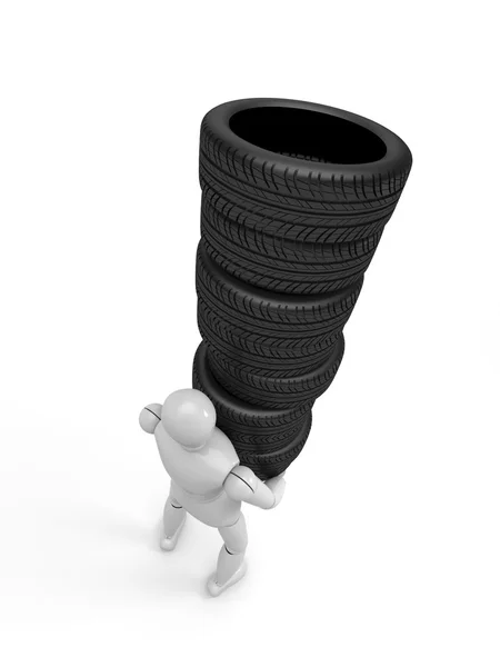 The person carrying wheels — Stock Photo, Image
