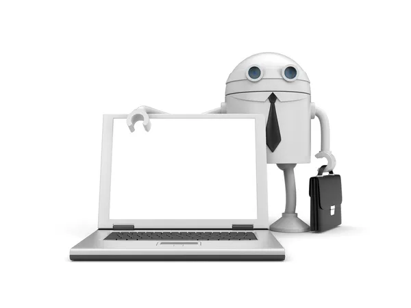 Robot işadamı ile bilgisayar — Stok fotoğraf