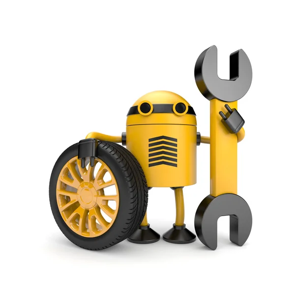 Trabalhador robô com chave inglesa — Fotografia de Stock