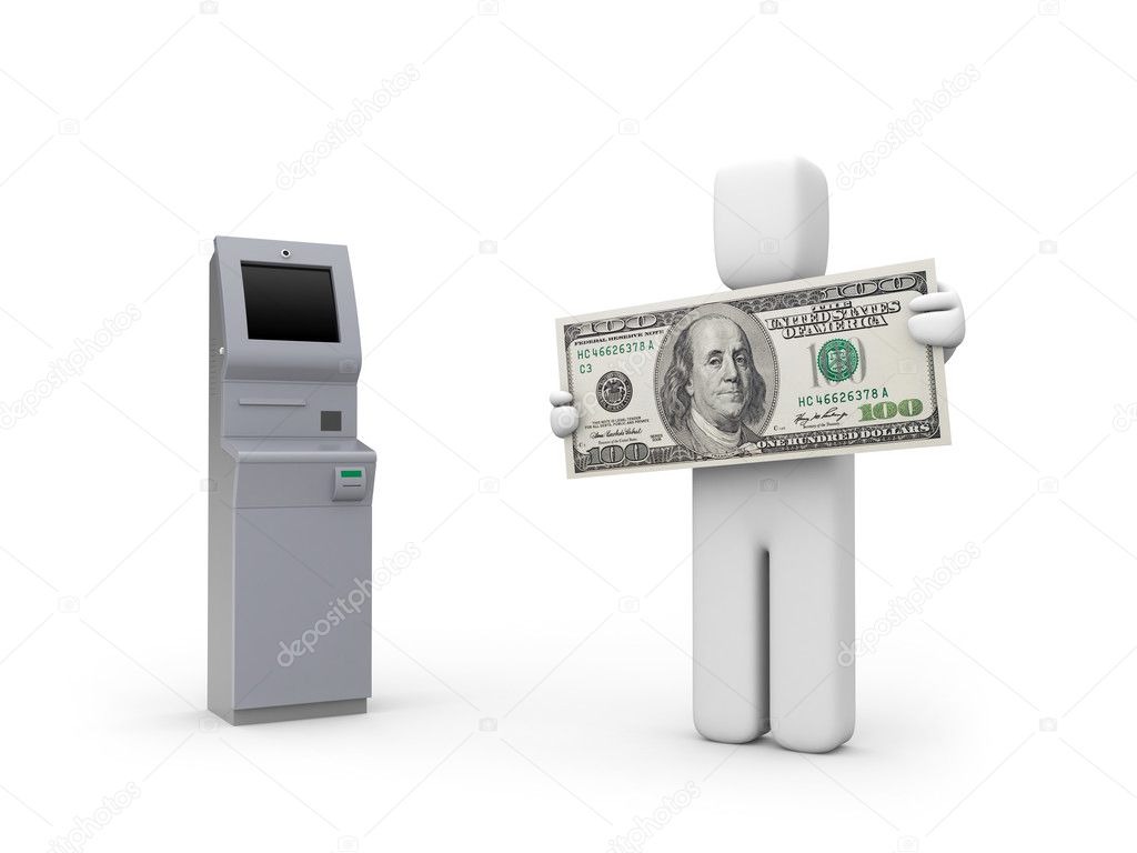 Atm machine and person with banknote