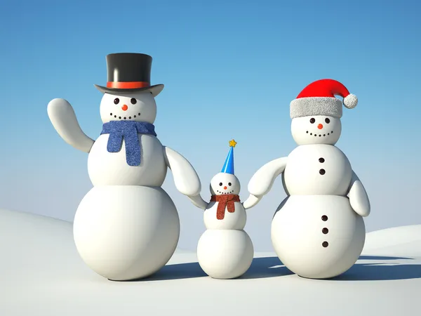 Familia feliz de muñeco de nieve —  Fotos de Stock