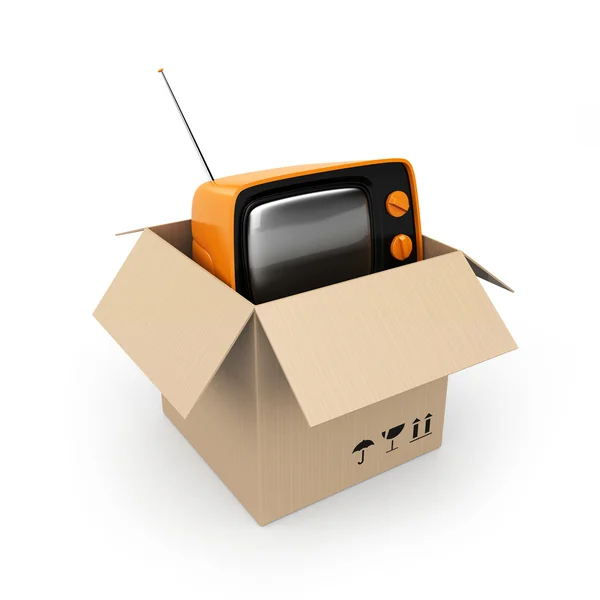 Картонна коробка з телевізором — стокове фото