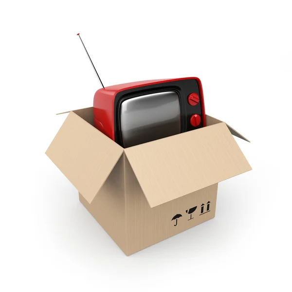 stock image Cardboard box with TV