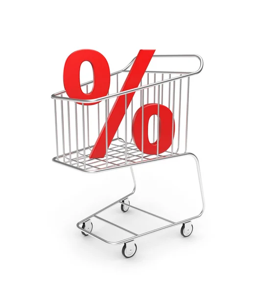 Shopping cart with percent sign — Stock Photo, Image