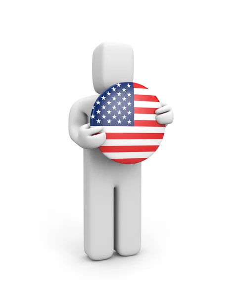 Person med Usa flagga (badge) — Stockfoto