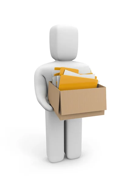 The person holds a box with documents(folders) — Stock Photo, Image