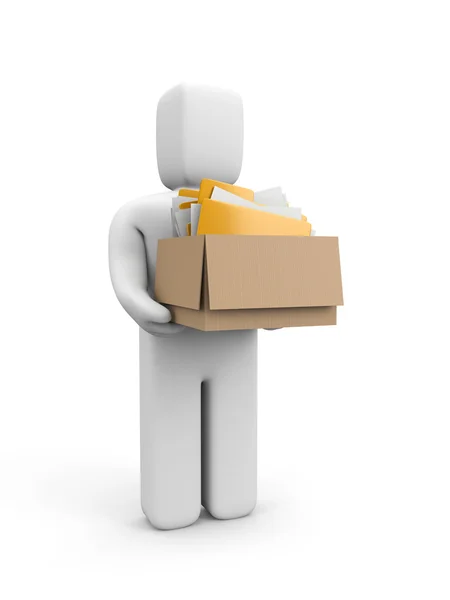 Die Person hält eine Schachtel mit Dokumenten (Ordnern)) — Stockfoto