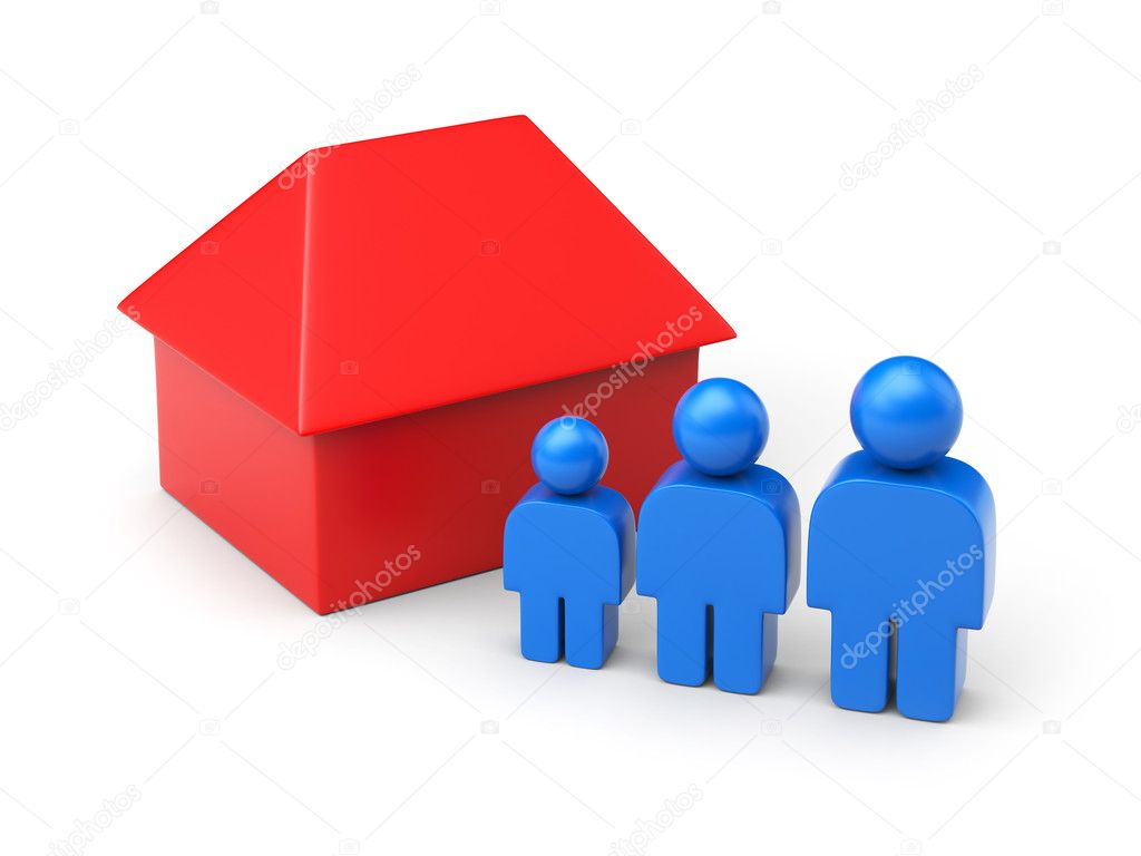 Family and house in simple figures