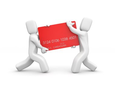 carrying credit card. Teamwork concept clipart