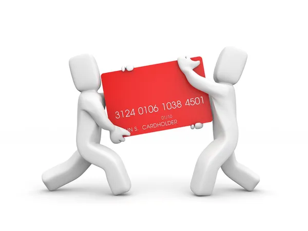 stock image carrying credit card. Teamwork concept