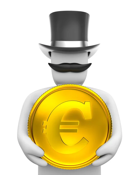Gentleman and eur coin. — Stock Photo, Image