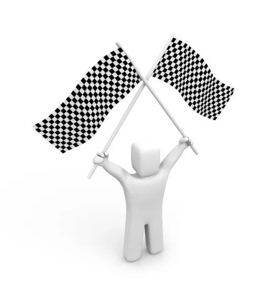 Person and two checker flag — Stock Photo, Image