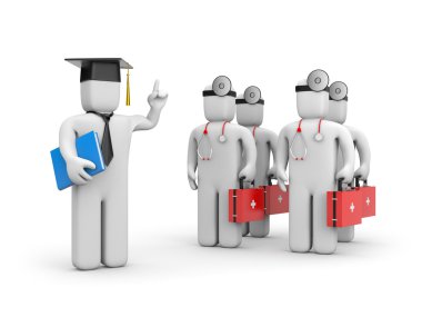 Medical student and lecturer or academic clipart