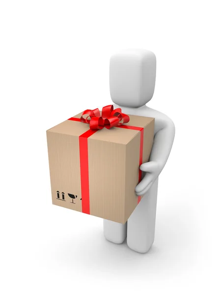 Person och gift box — Stockfoto