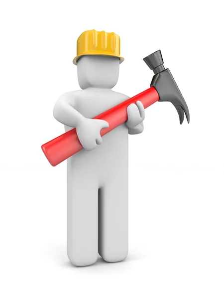 O construtor segura um martelo — Fotografia de Stock