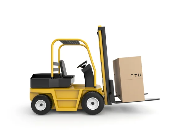Forklift with cardboard box — Stock Photo, Image