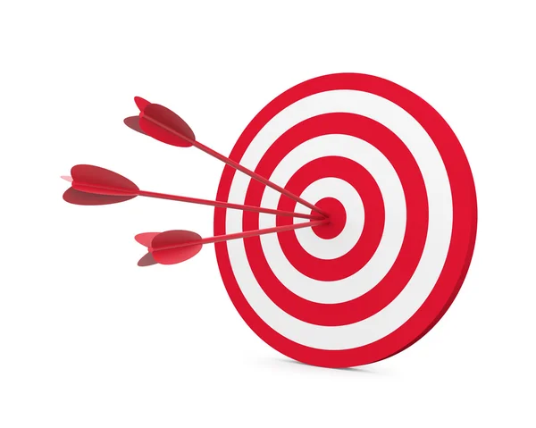 Rode en witte doel met drie pijl — Stockfoto