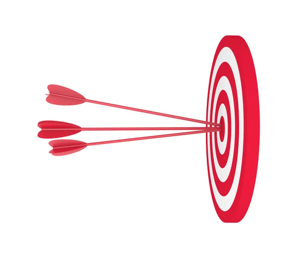Rode en witte doel met drie pijl — Stockfoto