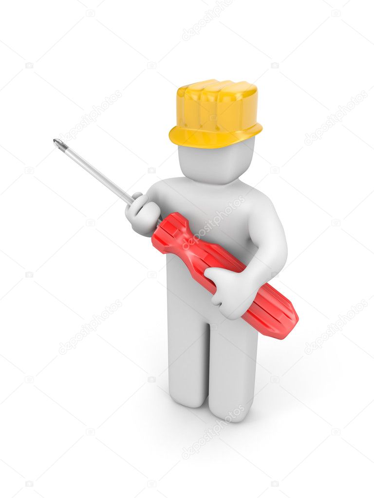 Worker with screwdriver