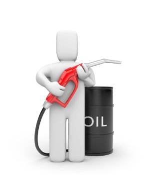 Person with gas pump and oil barrel clipart