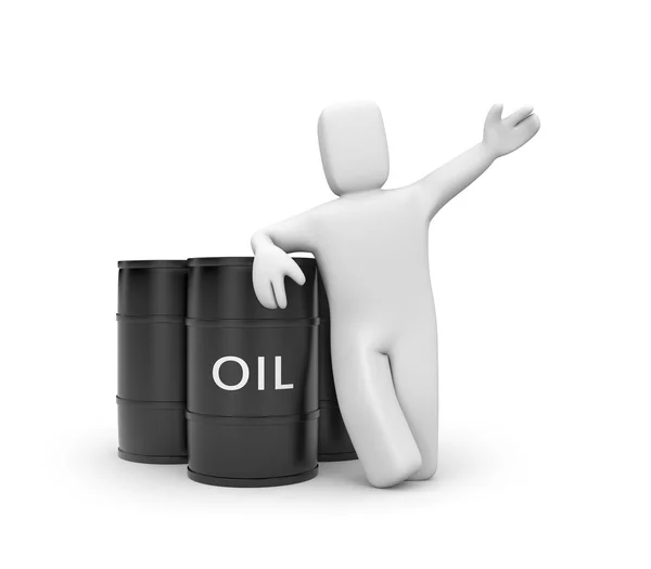 Άτομο με βαρέλια πετρελαίου — Φωτογραφία Αρχείου
