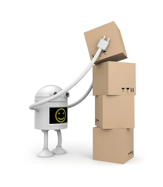 Robô com caixas de papelão — Fotografia de Stock